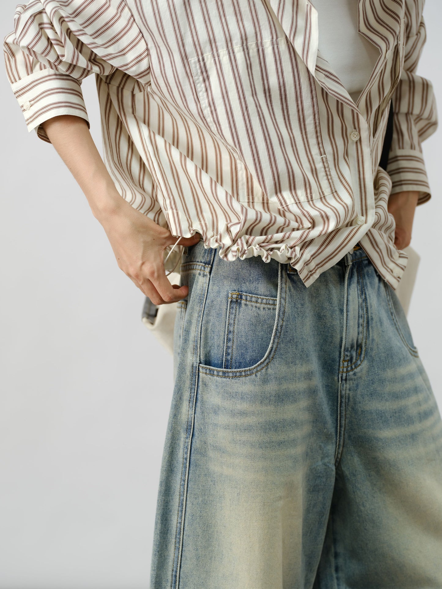 Relaxed Striped Drawstring Shirt