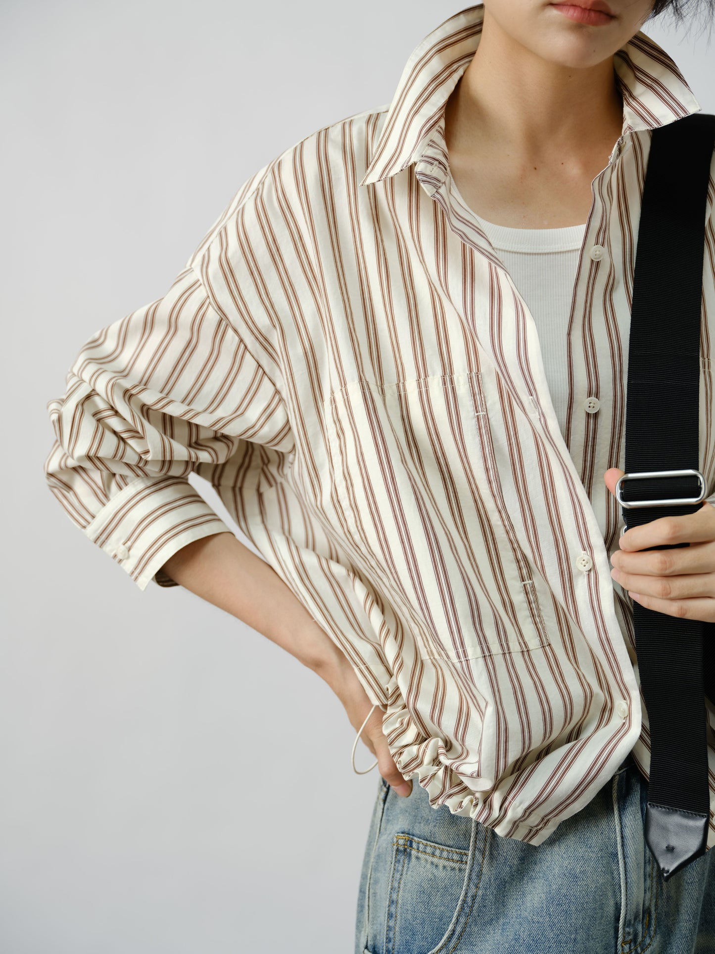 Relaxed Striped Drawstring Shirt