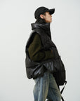 Leather-Effect Puffer Vest