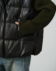 Leather-Effect Puffer Vest