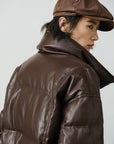 Cropped Faux Leather Puffer Jacket