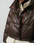 Cropped Faux Leather Puffer Jacket