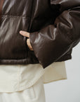 Cropped Faux Leather Puffer Jacket