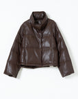 Cropped Faux Leather Puffer Jacket