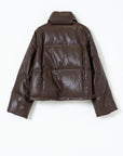 Cropped Faux Leather Puffer Jacket