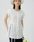 Adjustable Waist Linen Blouse - UNIQUE ATTRACTION