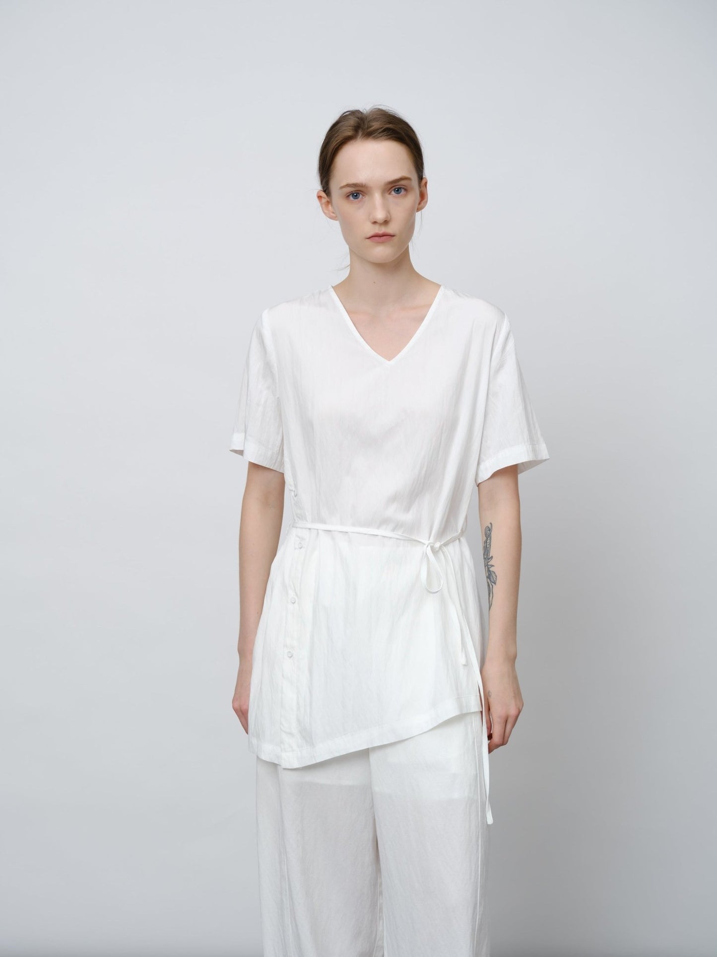 Asymmetrical Tie - Waist Tunic Shirt - UNIQUE ATTRACTION