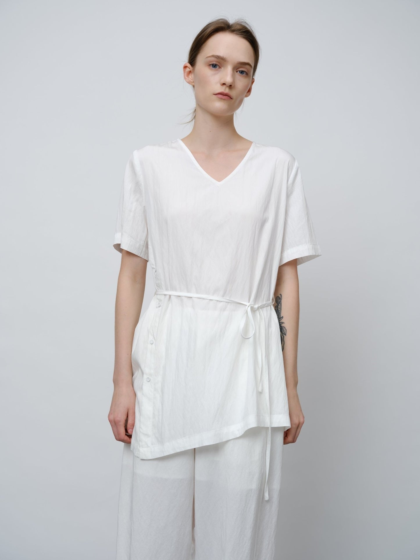 Asymmetrical Tie - Waist Tunic Shirt - UNIQUE ATTRACTION