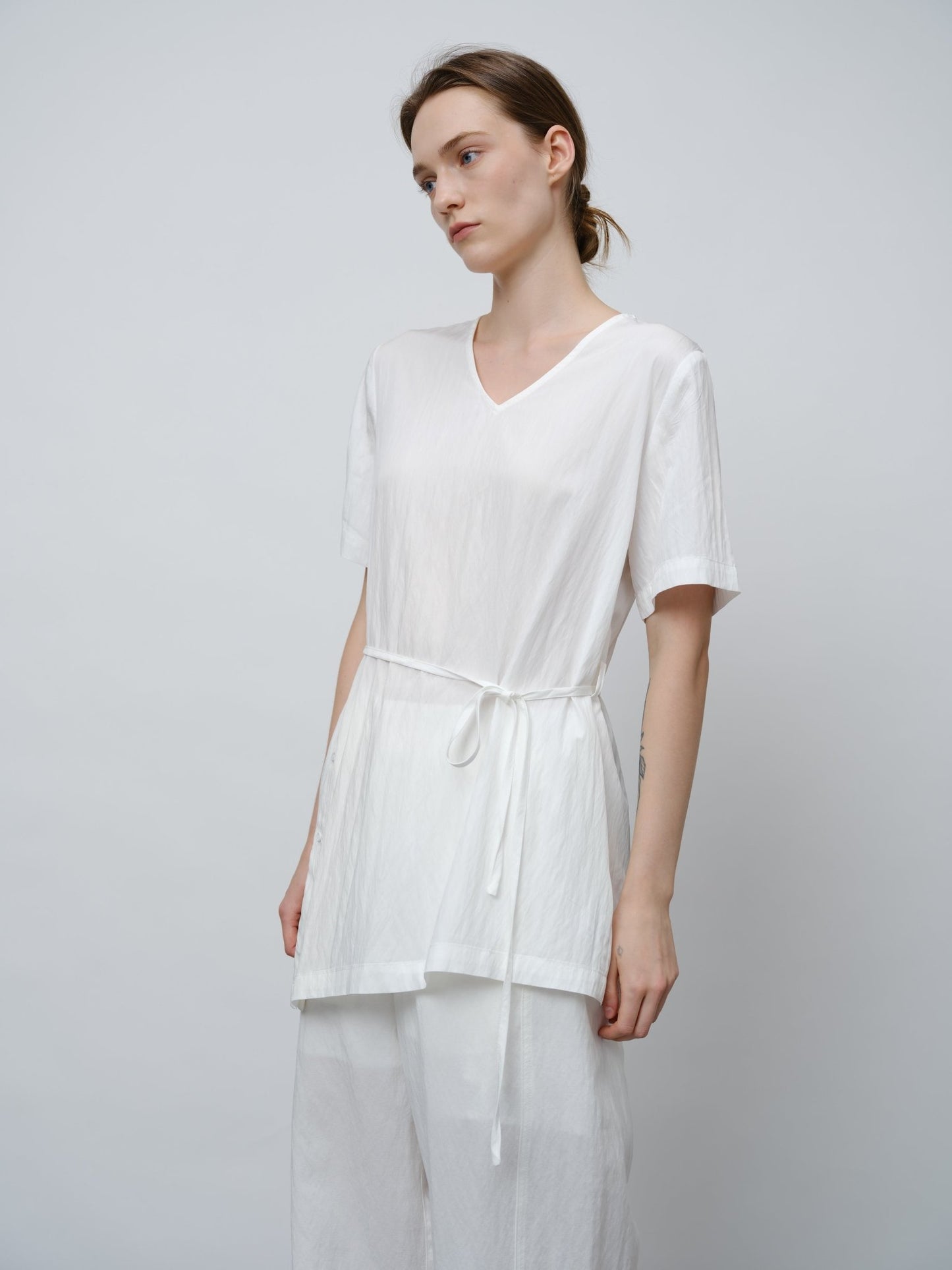 Asymmetrical Tie - Waist Tunic Shirt - UNIQUE ATTRACTION