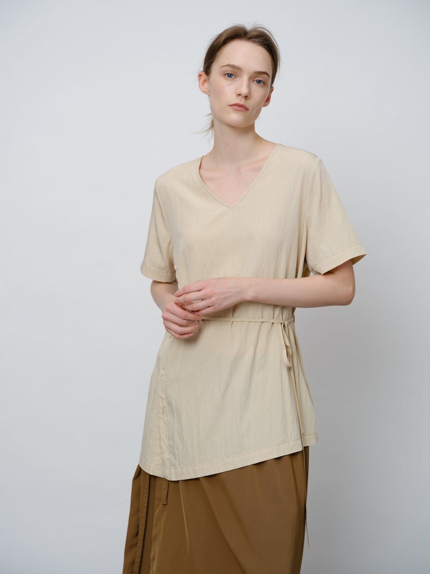 Asymmetrical Tie - Waist Tunic Shirt - UNIQUE ATTRACTION