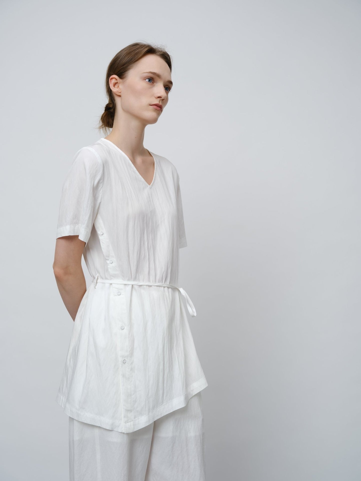 Asymmetrical Tie - Waist Tunic Shirt - UNIQUE ATTRACTION