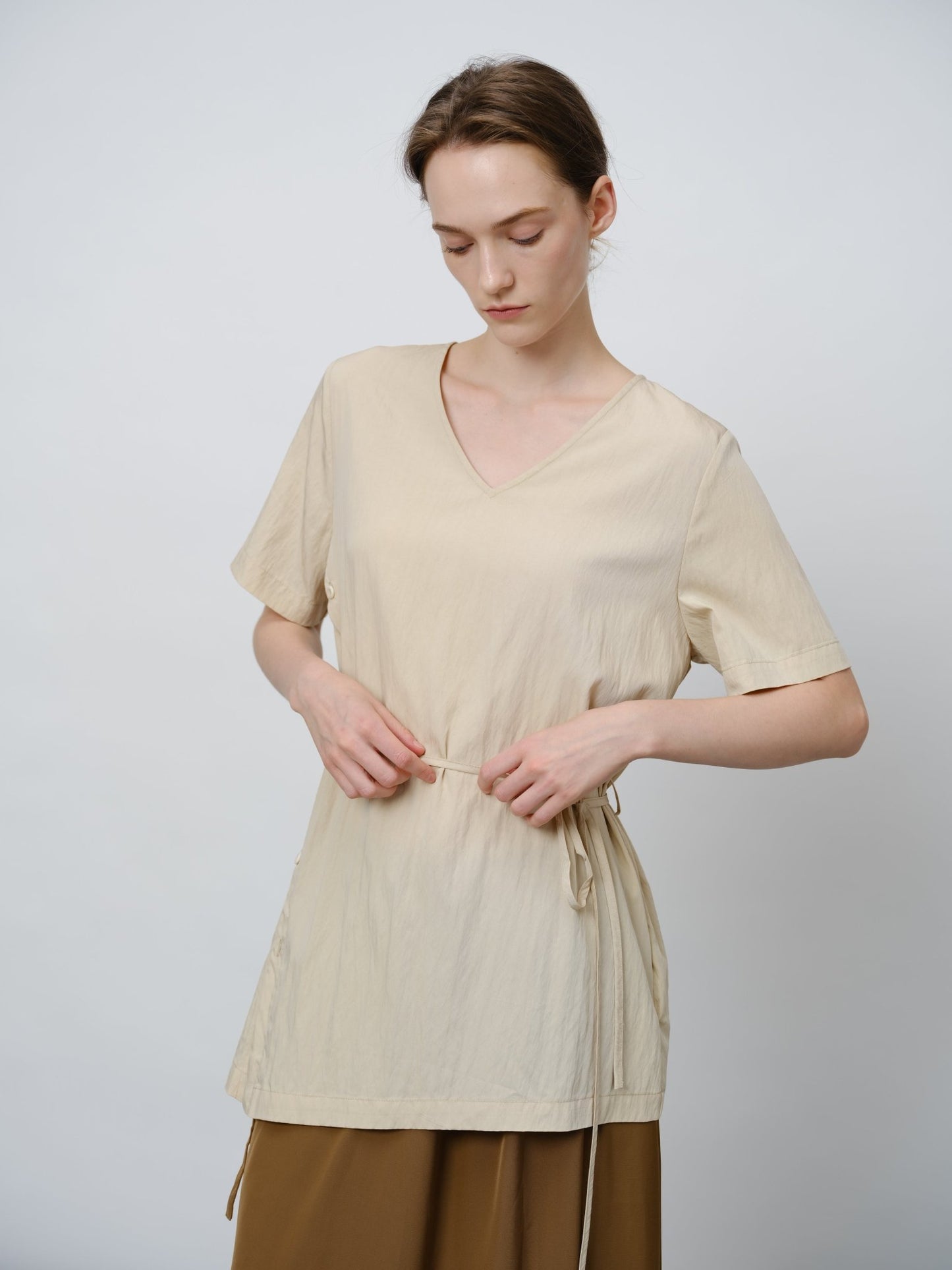 Asymmetrical Tie - Waist Tunic Shirt - UNIQUE ATTRACTION