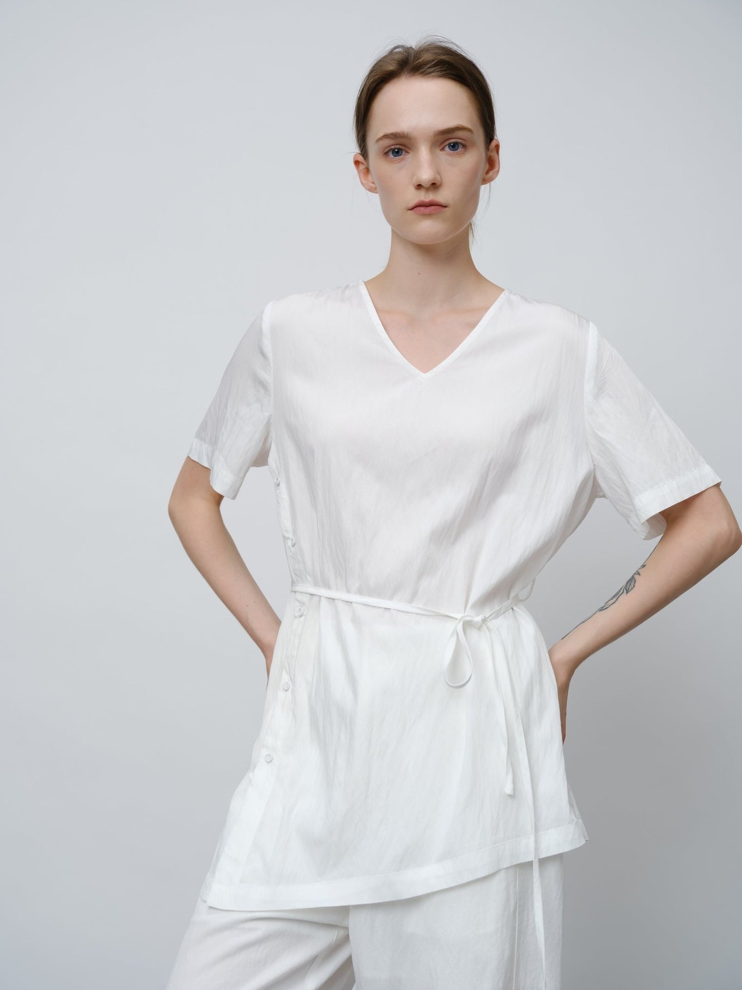 Asymmetrical Tie - Waist Tunic Shirt - UNIQUE ATTRACTION