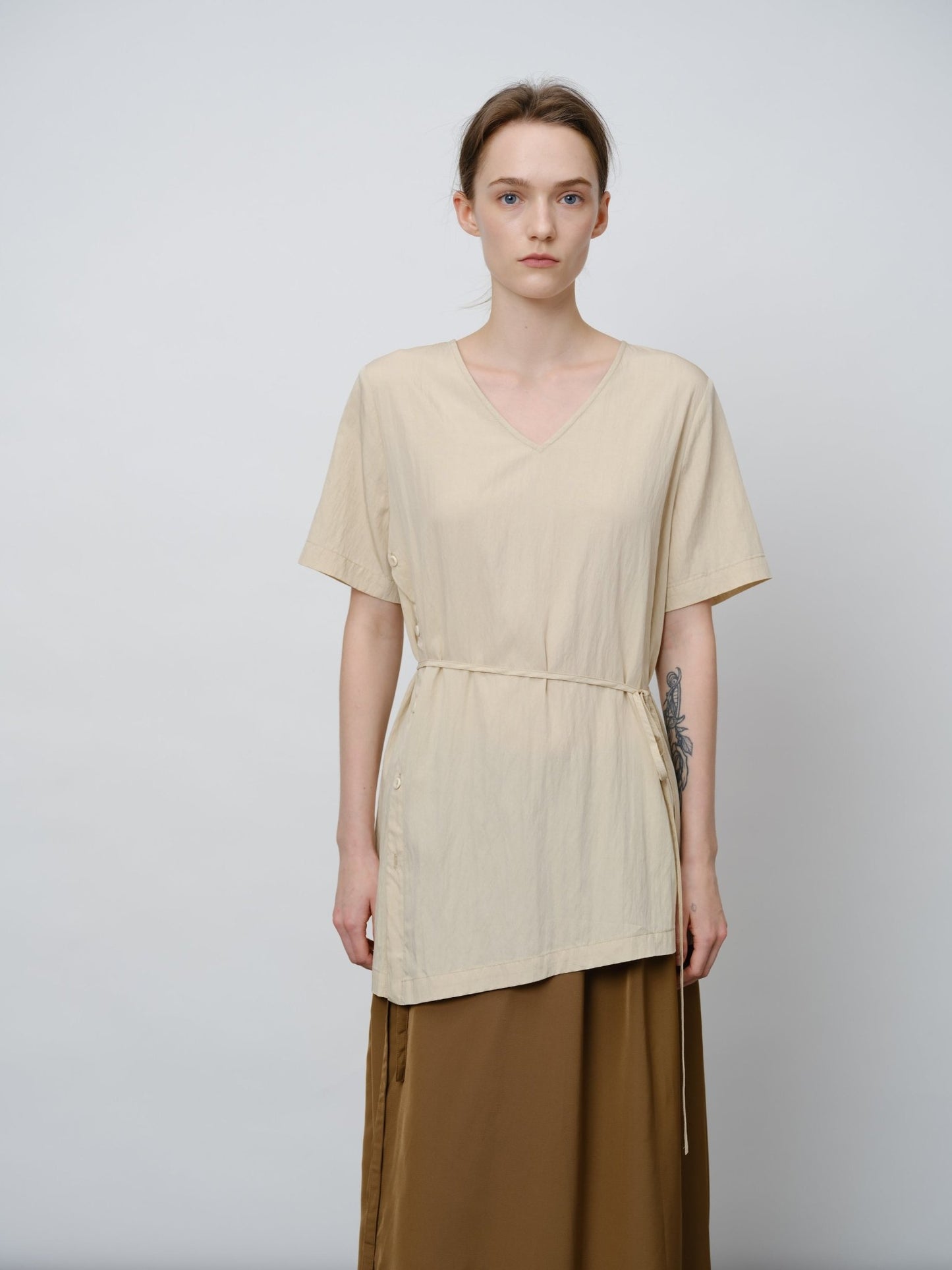 Asymmetrical Tie - Waist Tunic Shirt - UNIQUE ATTRACTION