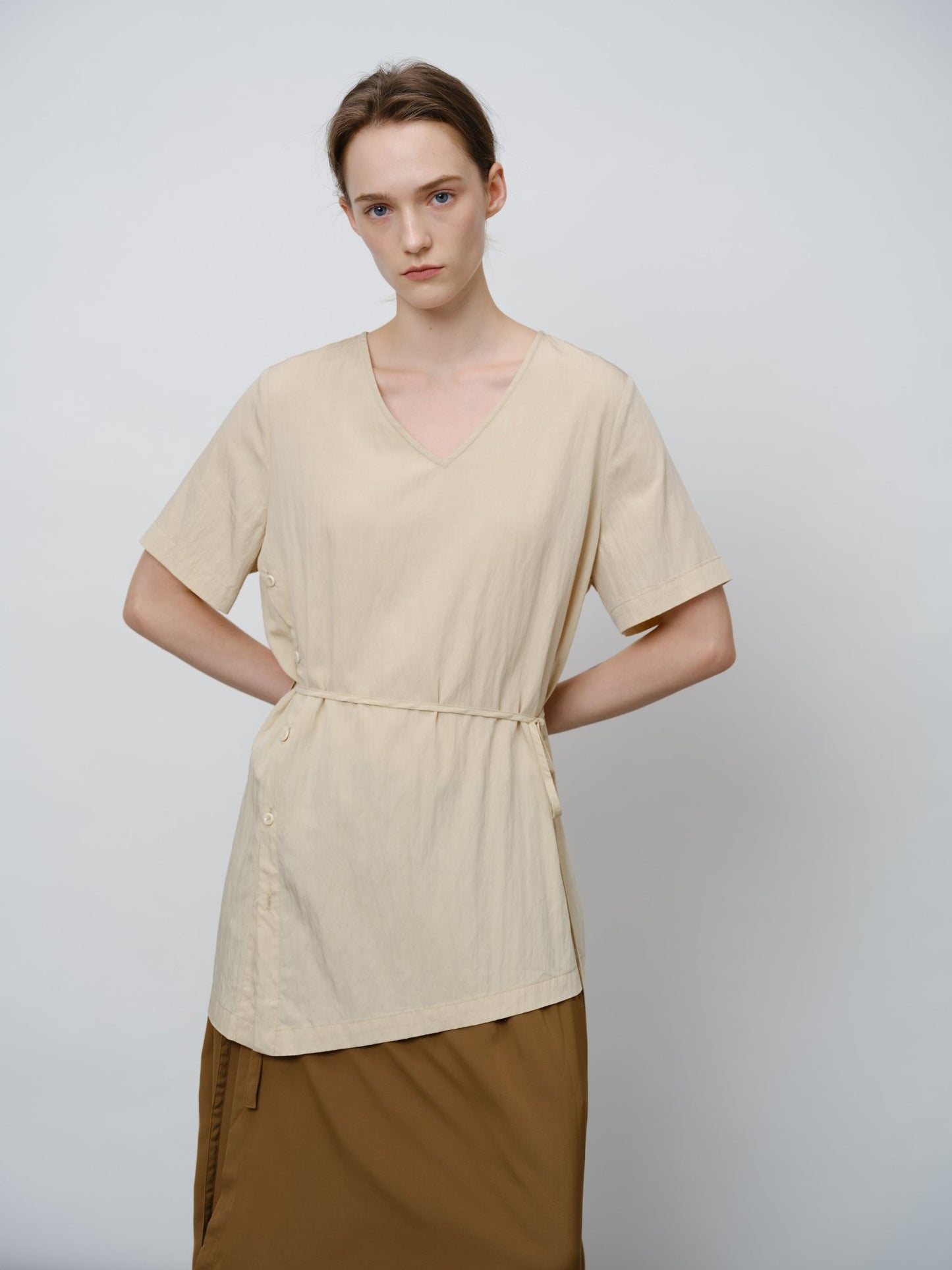 Asymmetrical Tie - Waist Tunic Shirt - UNIQUE ATTRACTION