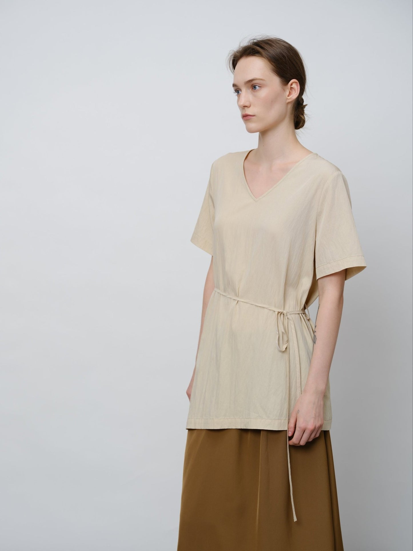 Asymmetrical Tie - Waist Tunic Shirt - UNIQUE ATTRACTION