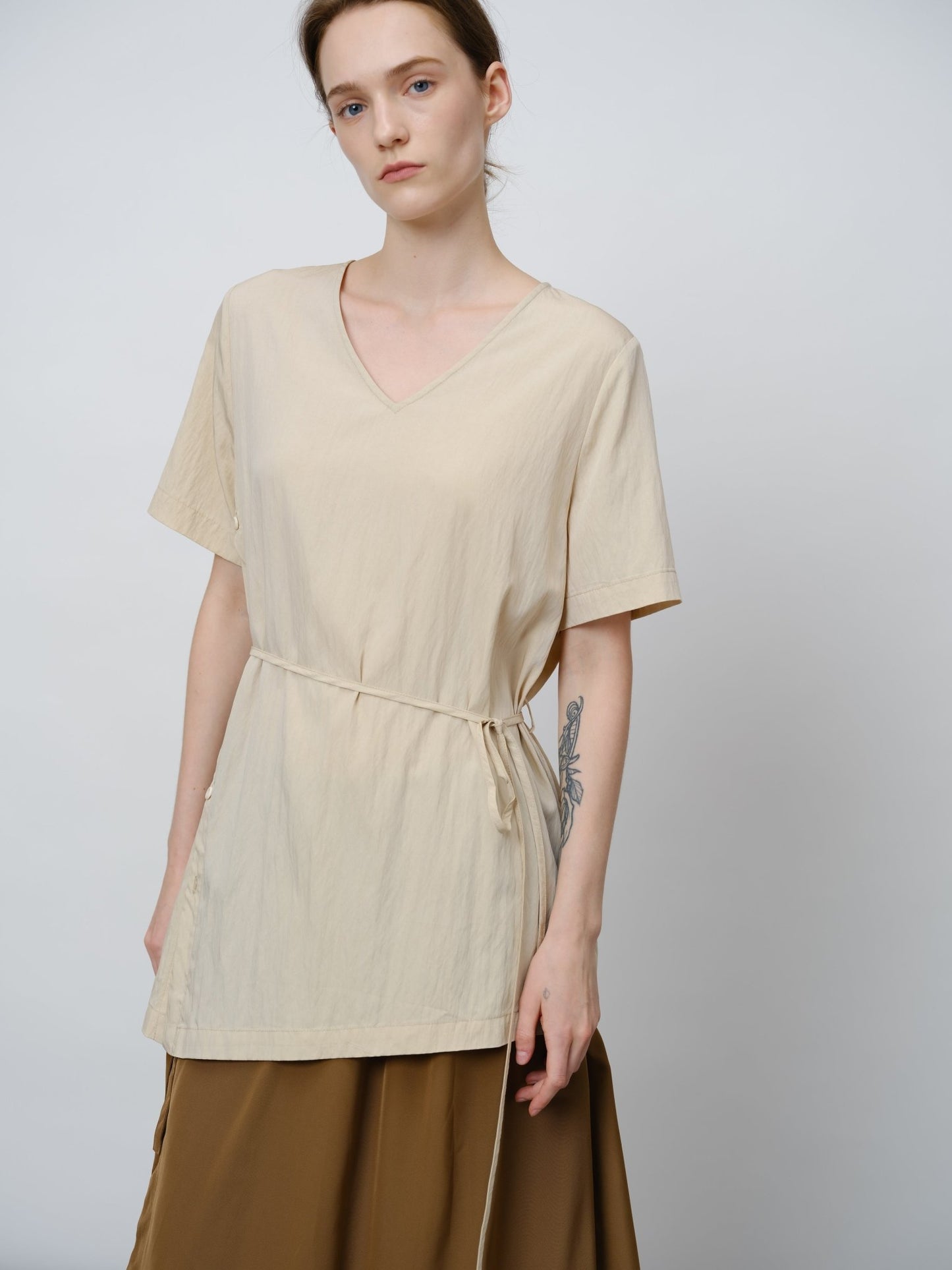 Asymmetrical Tie - Waist Tunic Shirt - UNIQUE ATTRACTION