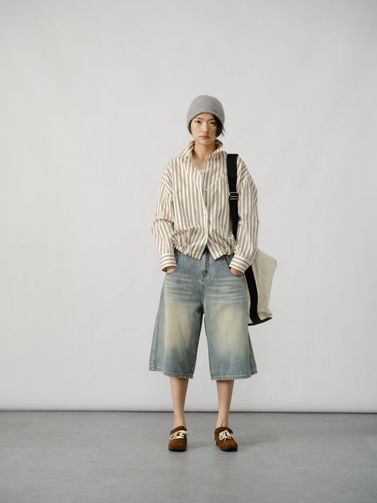 Relaxed Striped Drawstring Shirt