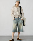 Relaxed Striped Drawstring Shirt