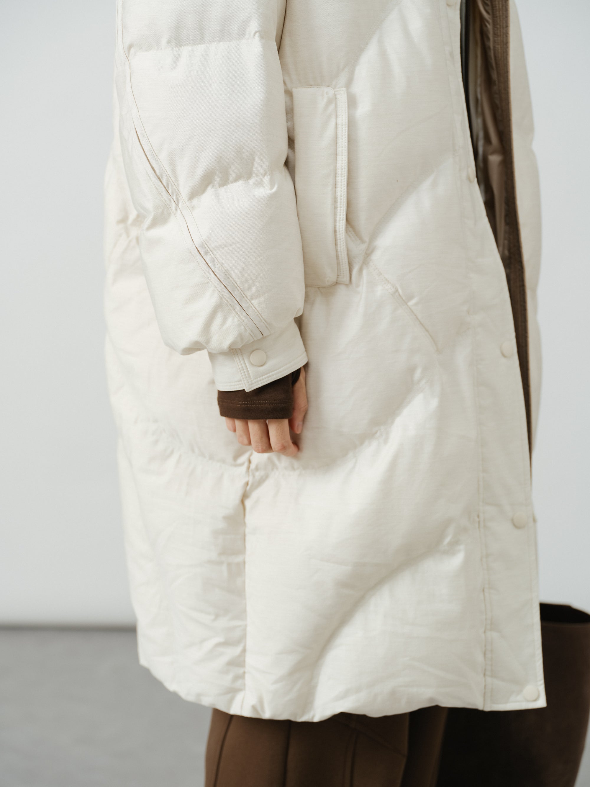 Wave Quilted Long Down Coat