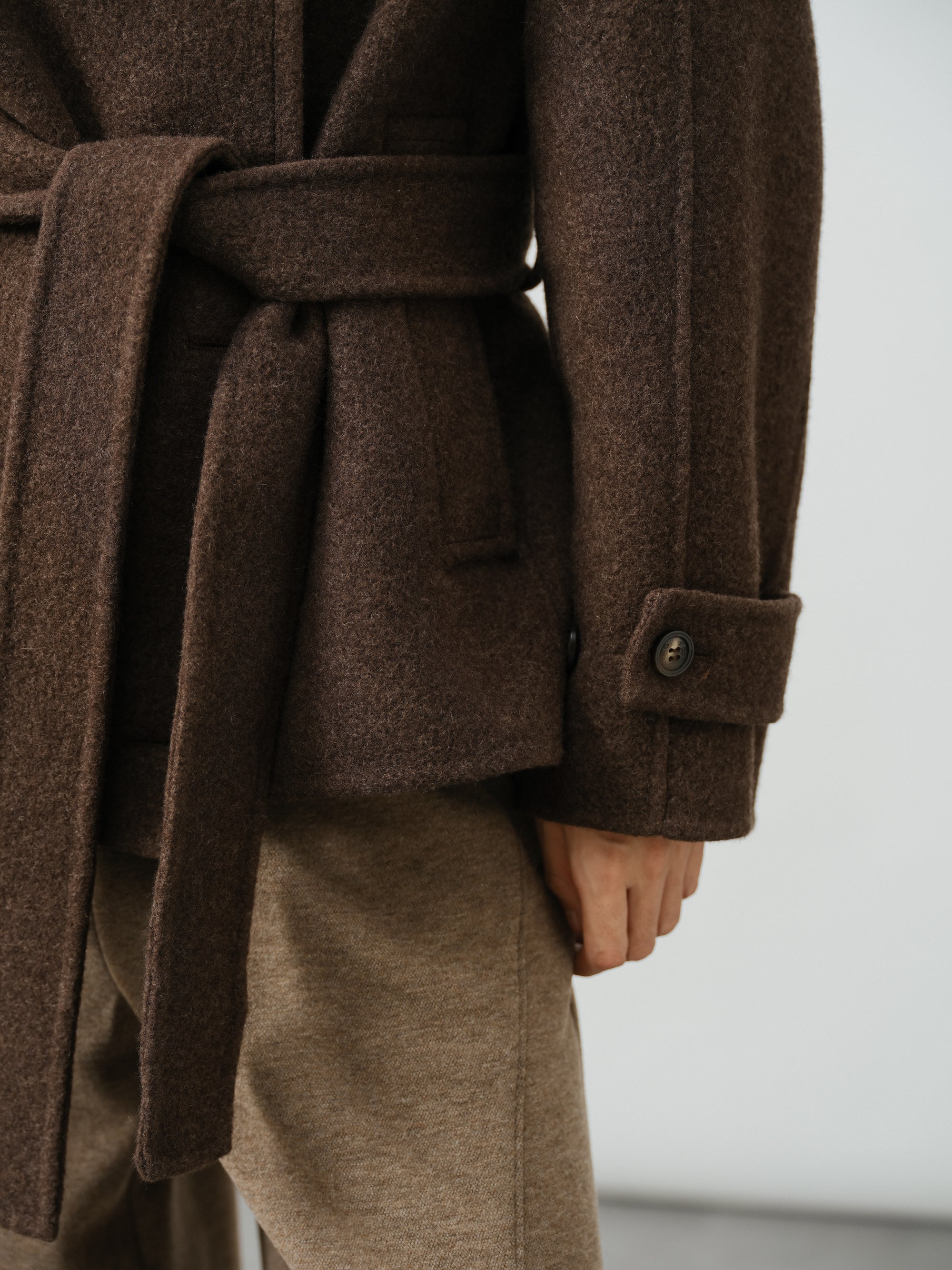 Cropped Belted Wool Peacoat