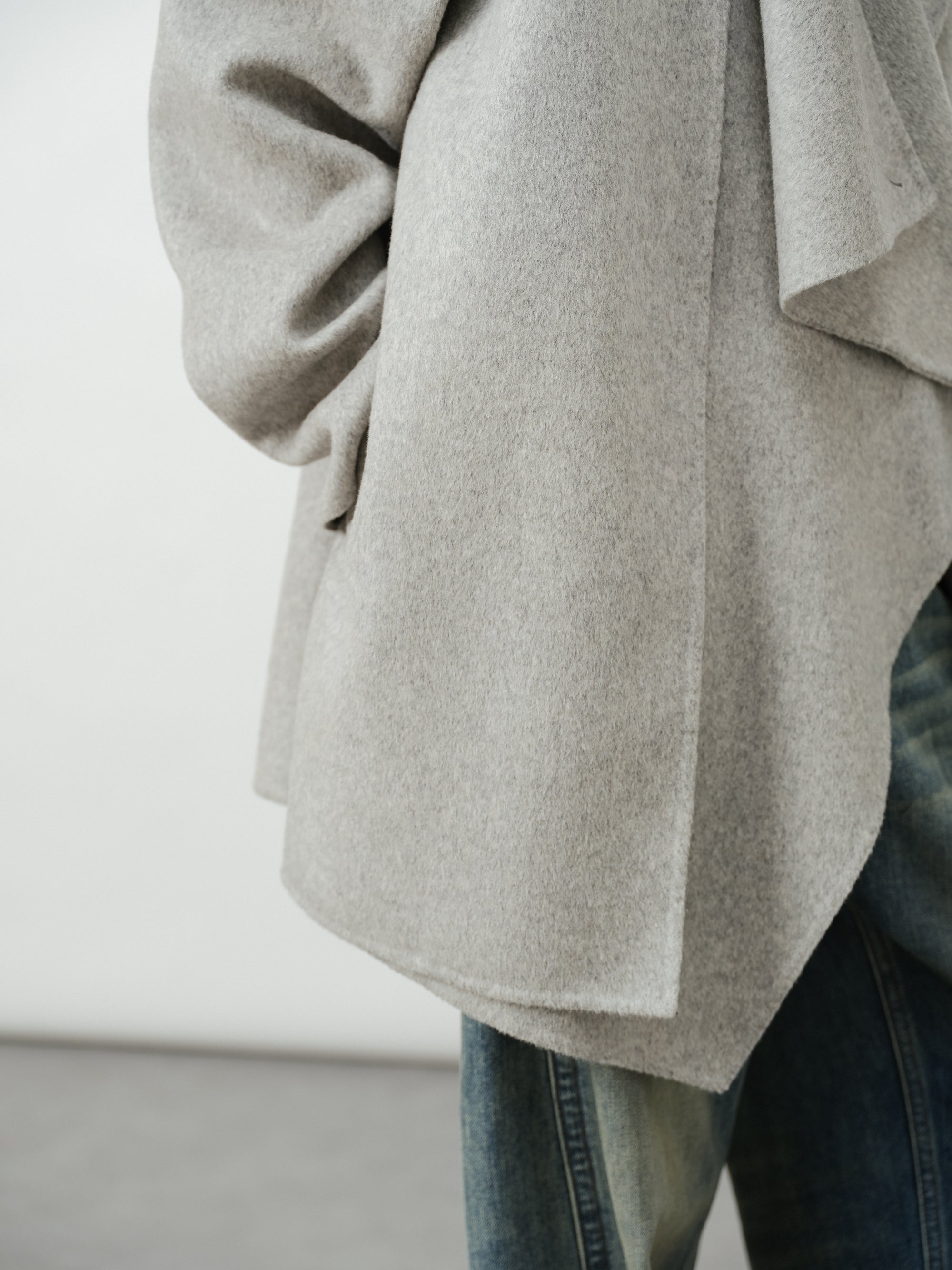 Asymmetric Drape Collar Wool Coat