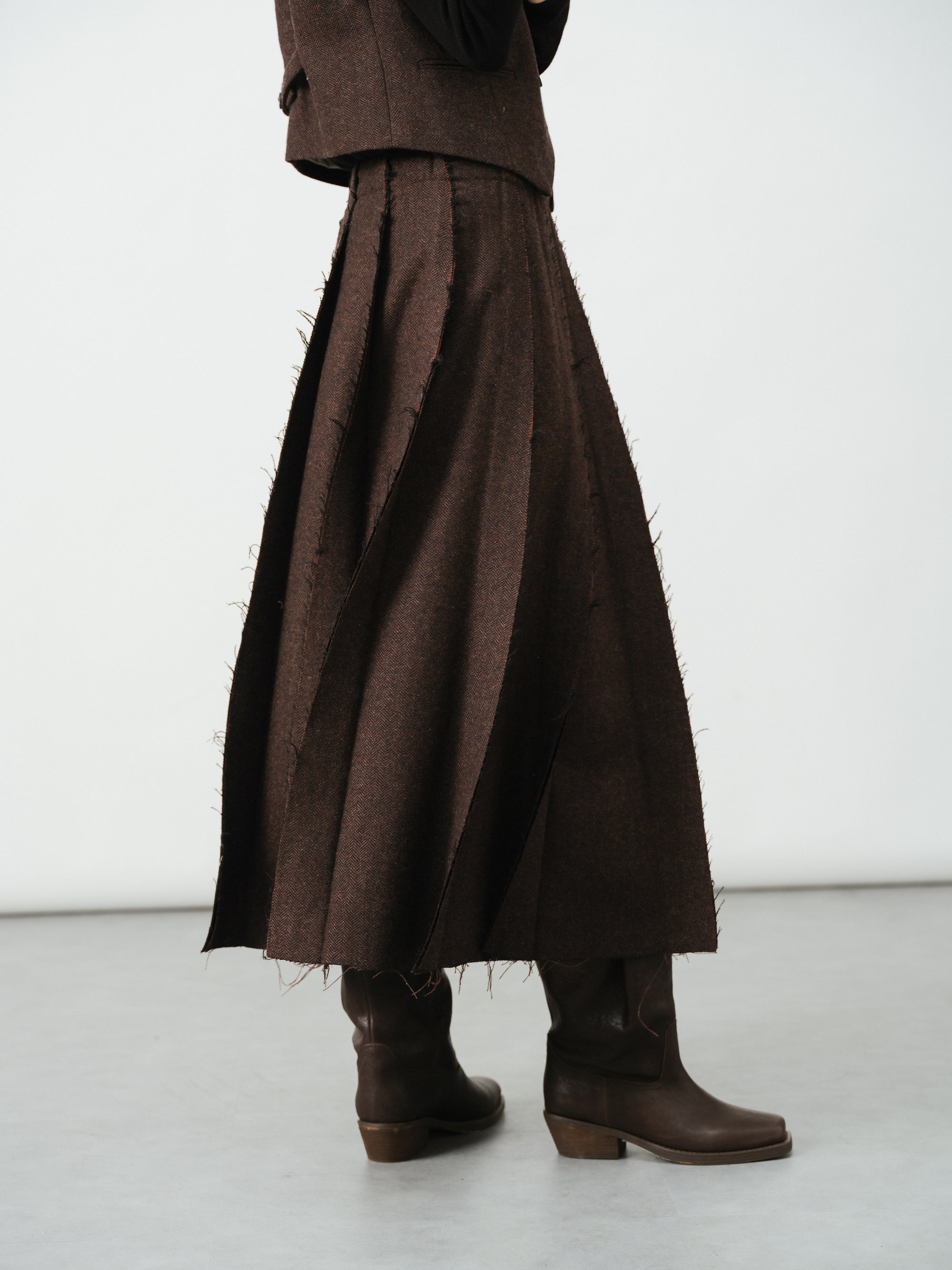 Raw-Edge Herringbone Skirt