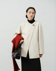 Asymmetric Belted Wool Short Coat