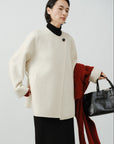 Asymmetric Belted Wool Short Coat