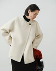 Asymmetric Belted Wool Short Coat