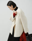 Asymmetric Belted Wool Short Coat