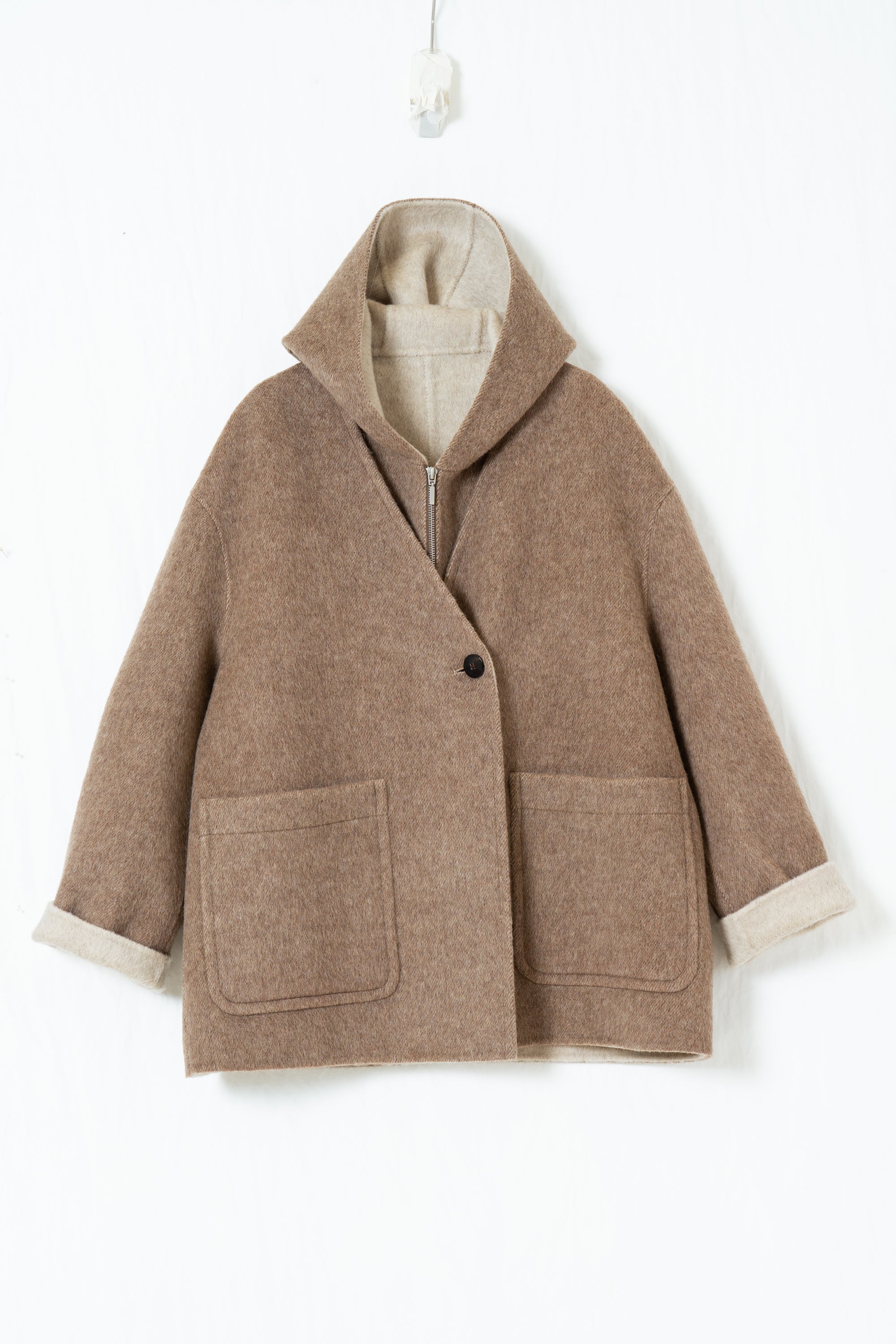 Relaxed Hooded Wool Coat