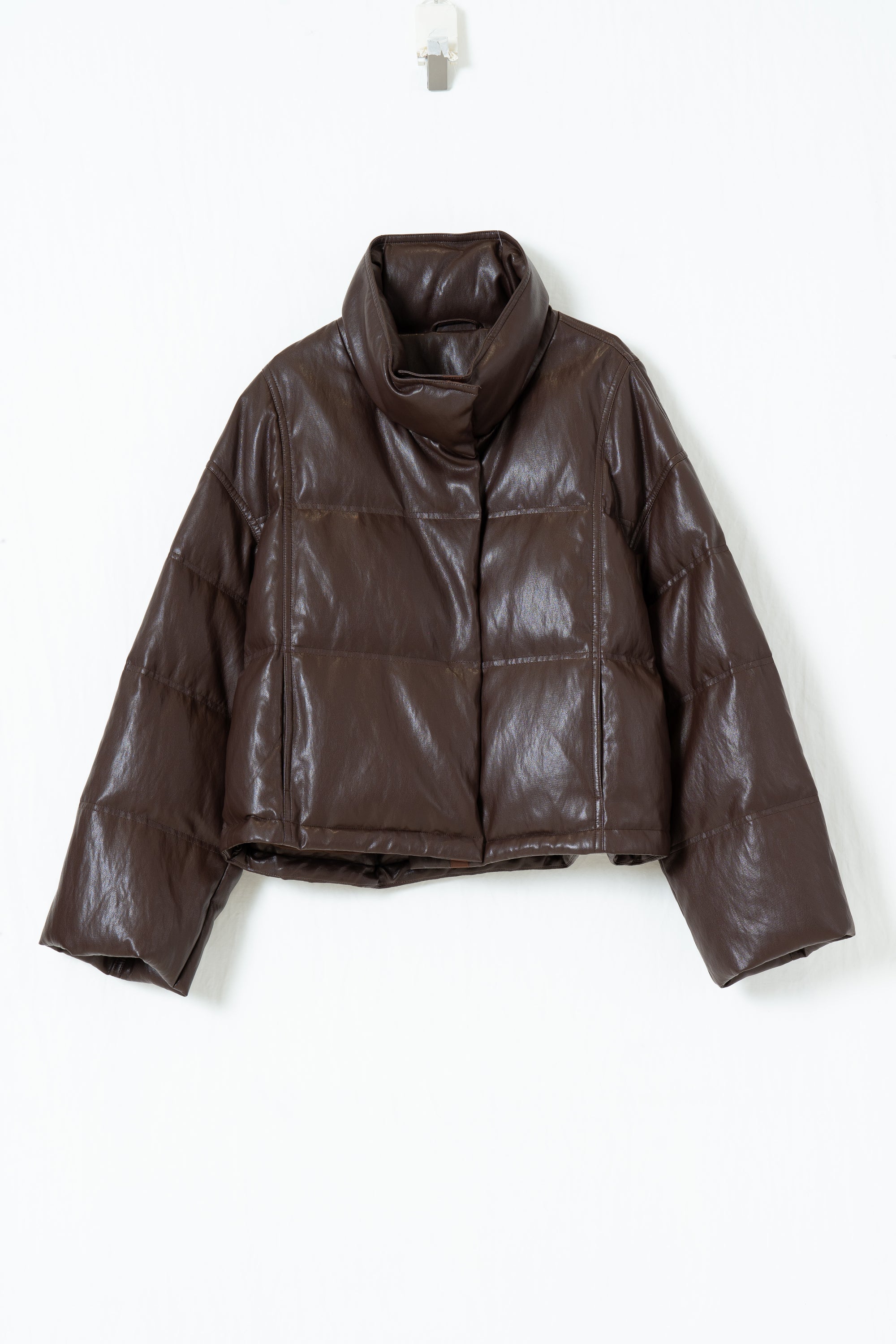 Cropped Faux Leather Puffer Jacket
