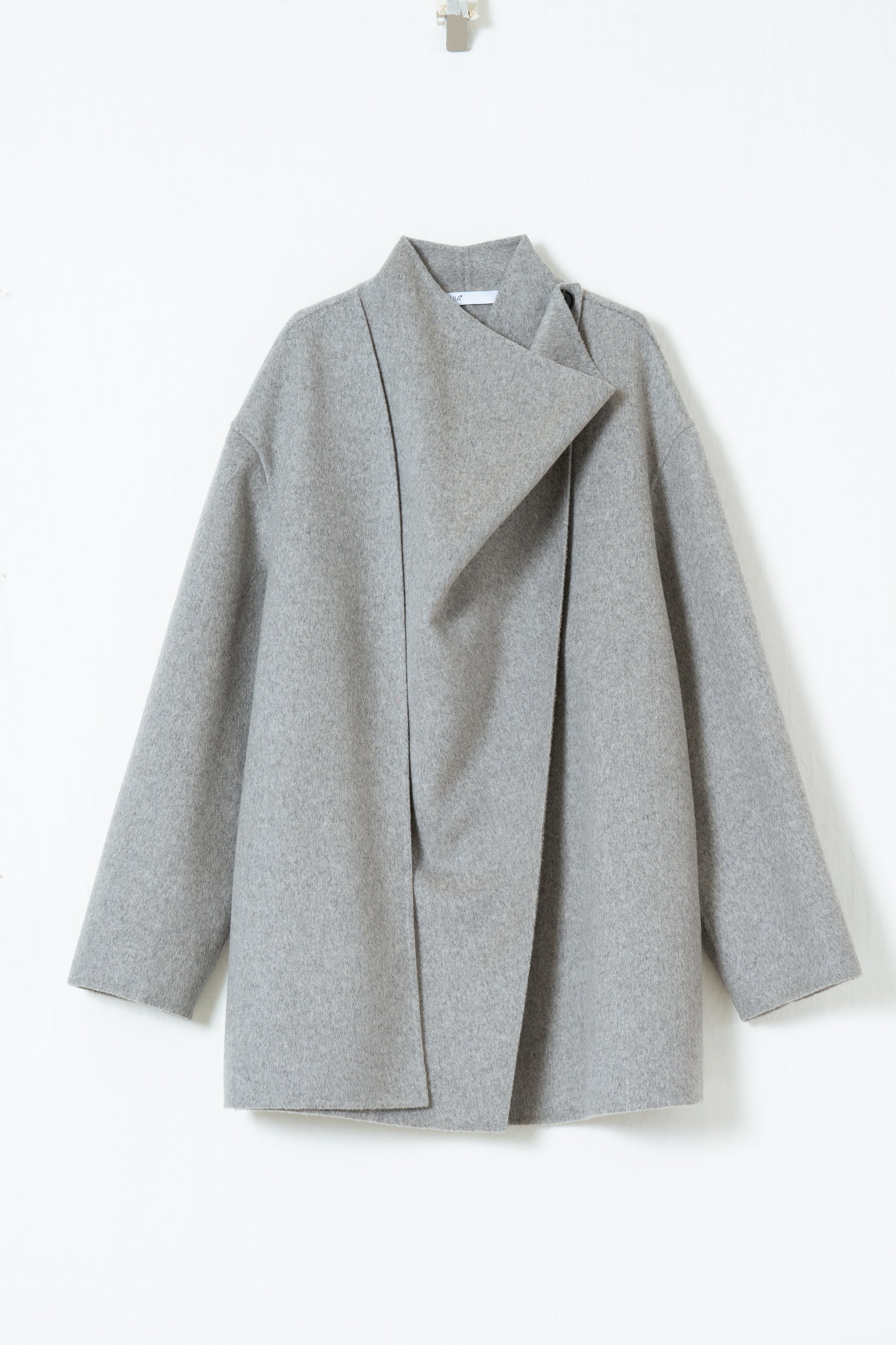 Asymmetric Drape Collar Wool Coat