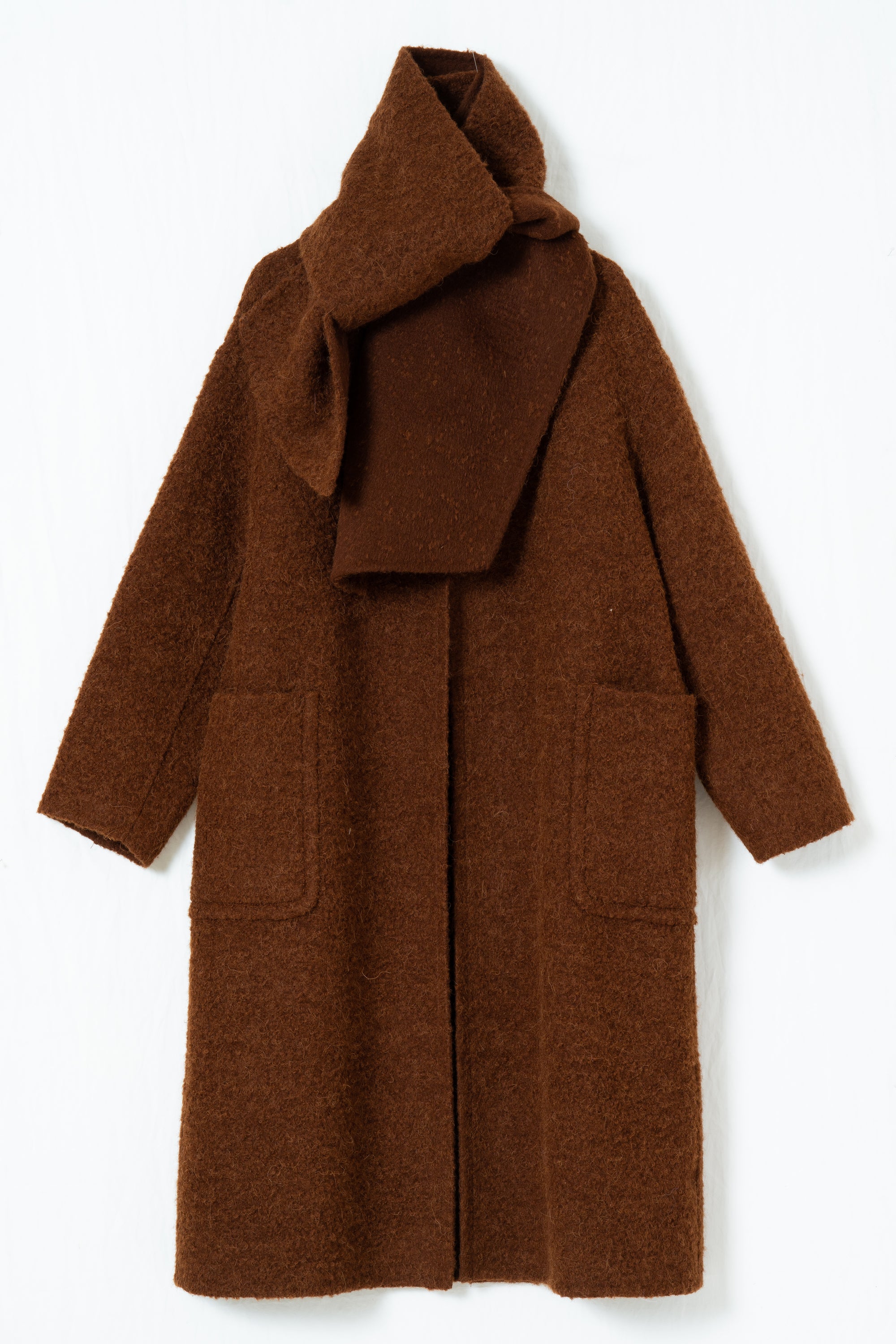 Scarf Detail Textured Wool Coat