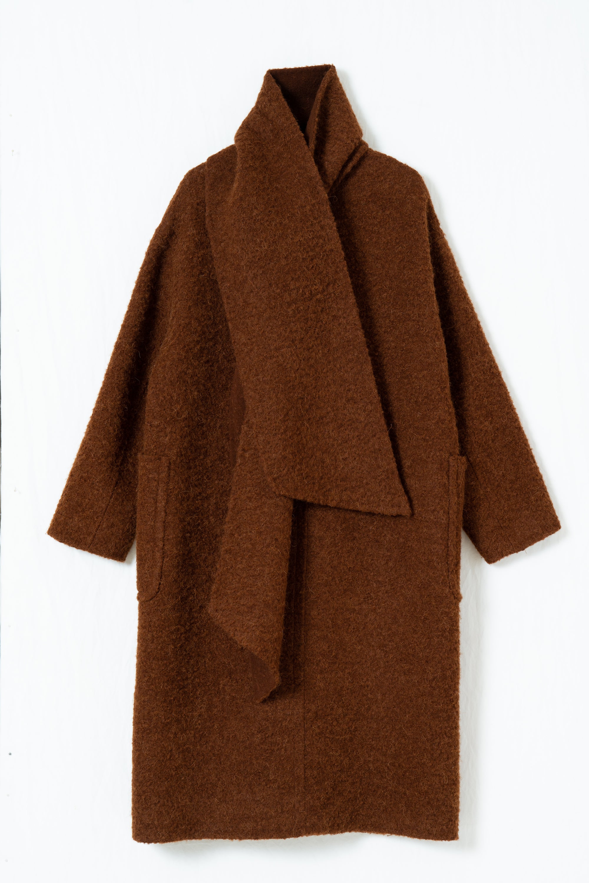 Scarf Detail Textured Wool Coat