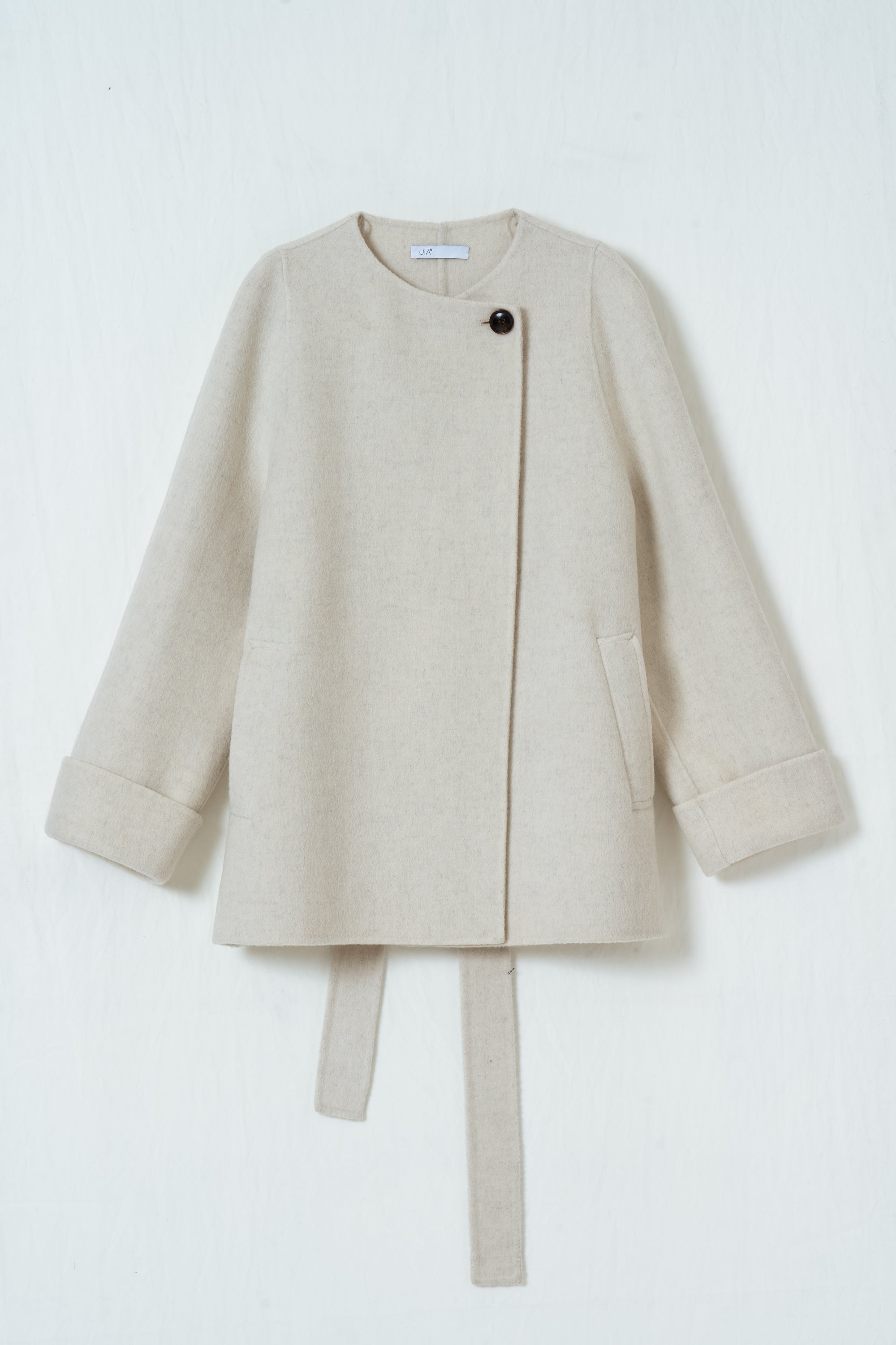 Asymmetric Belted Wool Short Coat