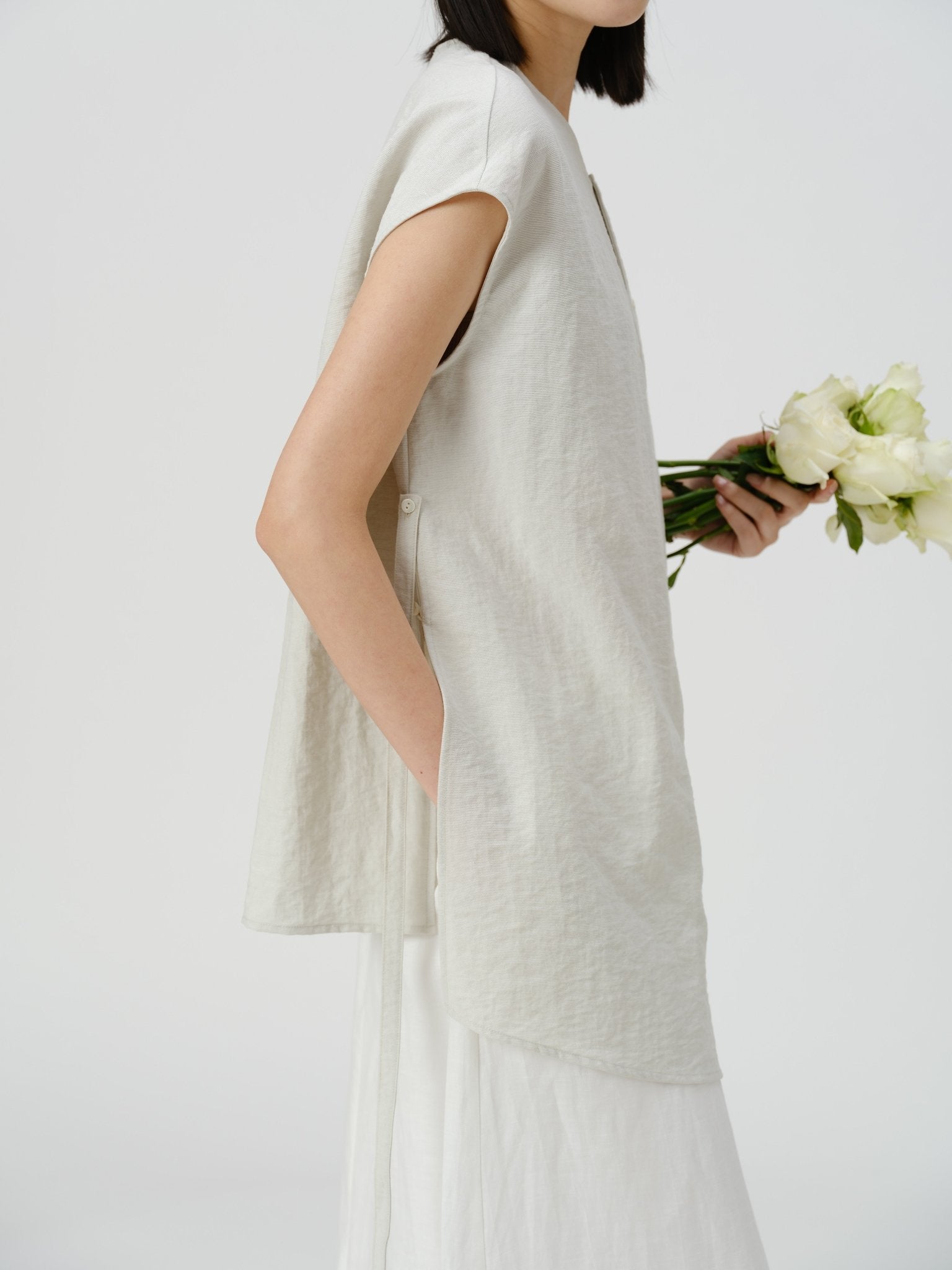 Adjustable Waist Linen Blouse - UNIQUE ATTRACTION