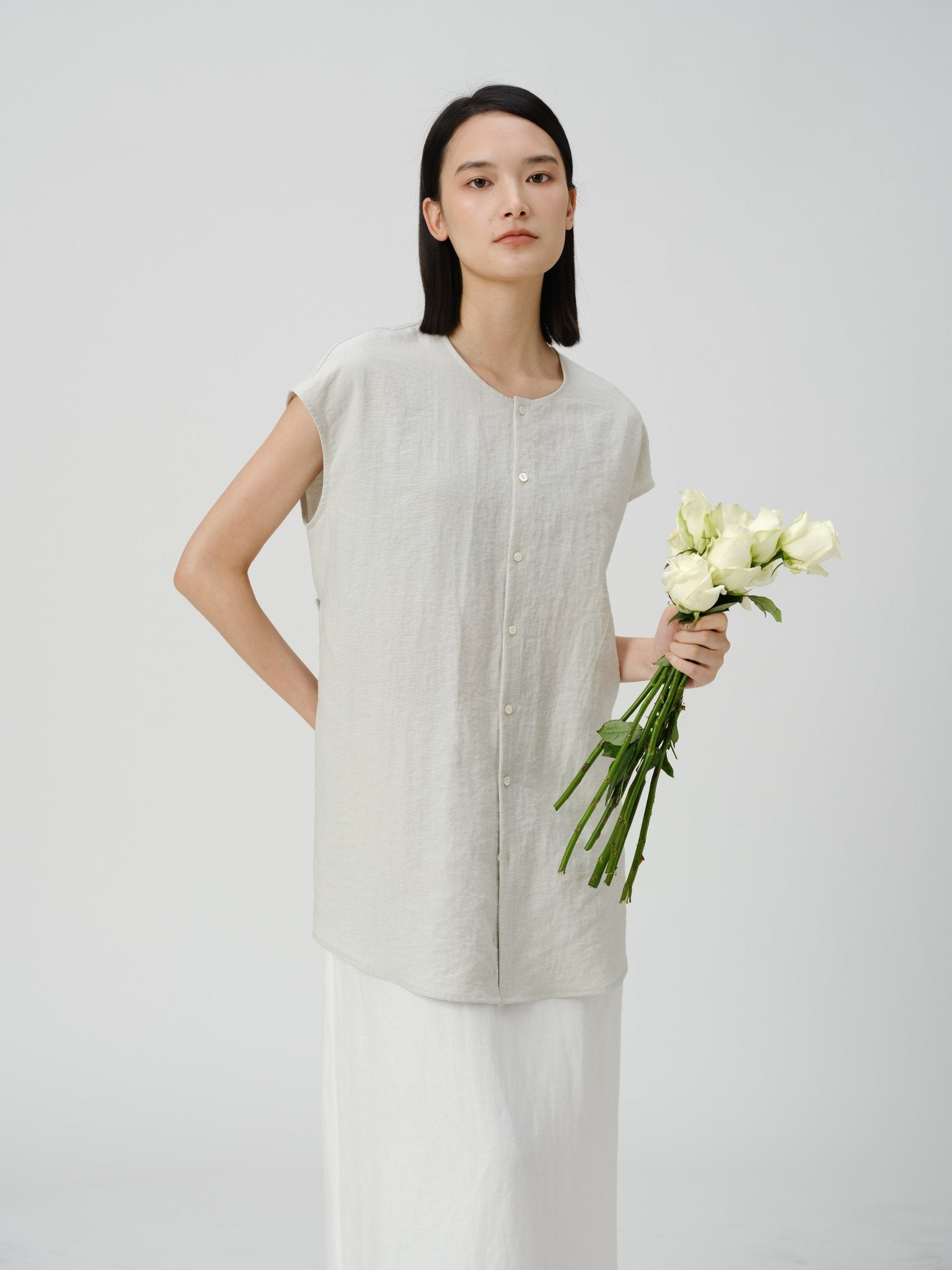 Adjustable Waist Linen Blouse - UNIQUE ATTRACTION