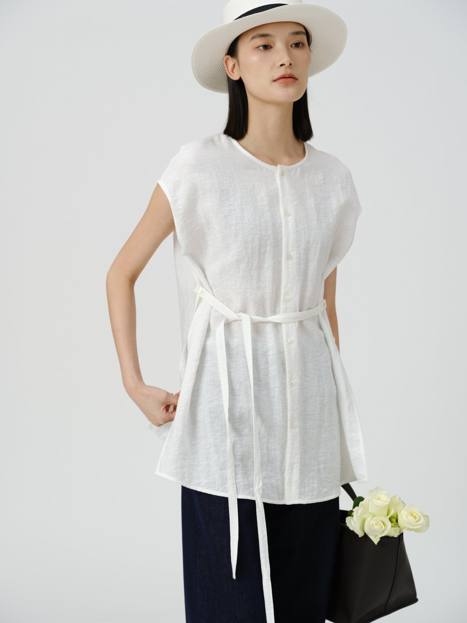 Adjustable Waist Linen Blouse - UNIQUE ATTRACTION