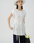 Adjustable Waist Linen Blouse - UNIQUE ATTRACTION