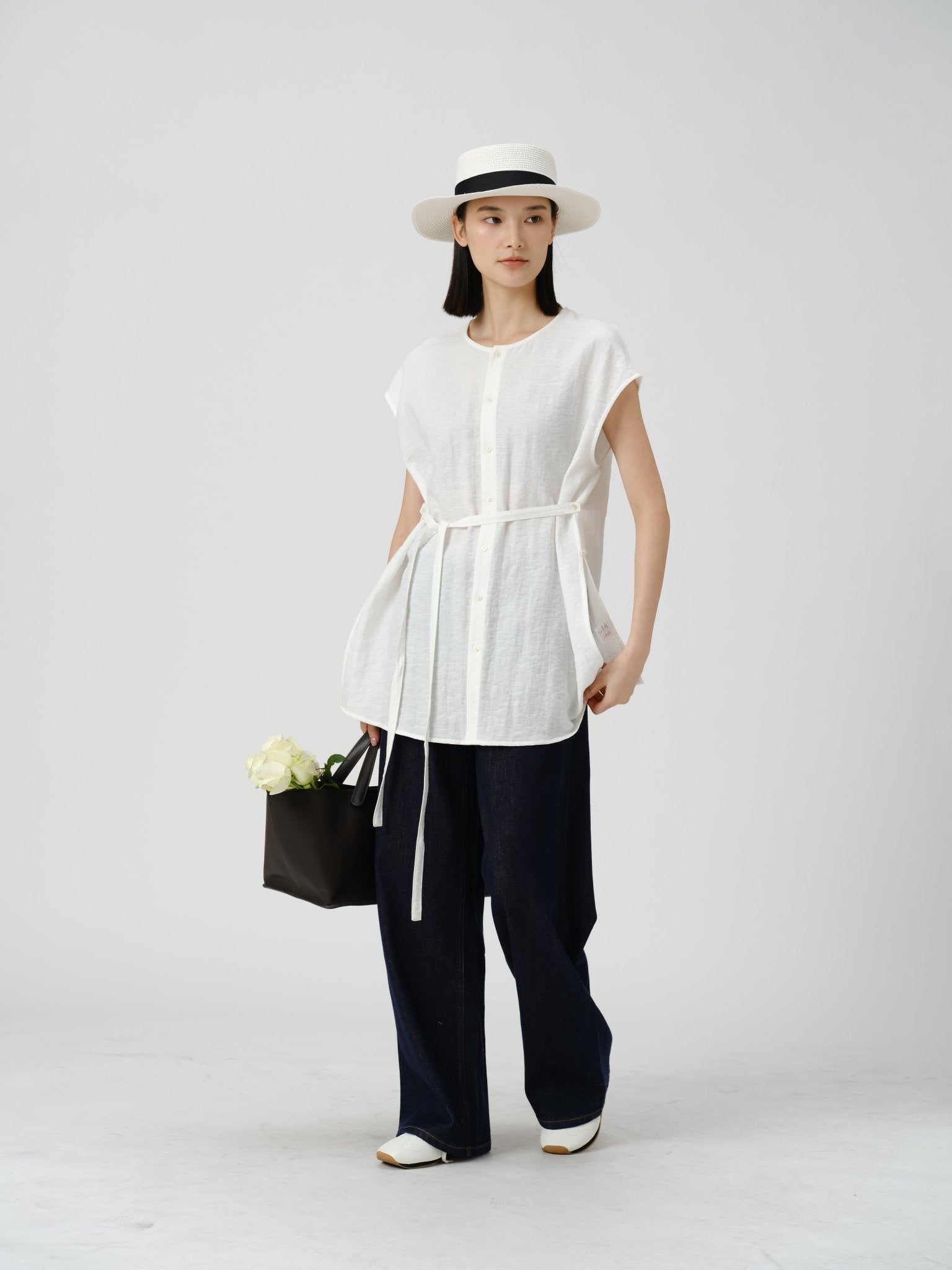 Adjustable Waist Linen Blouse - UNIQUE ATTRACTION