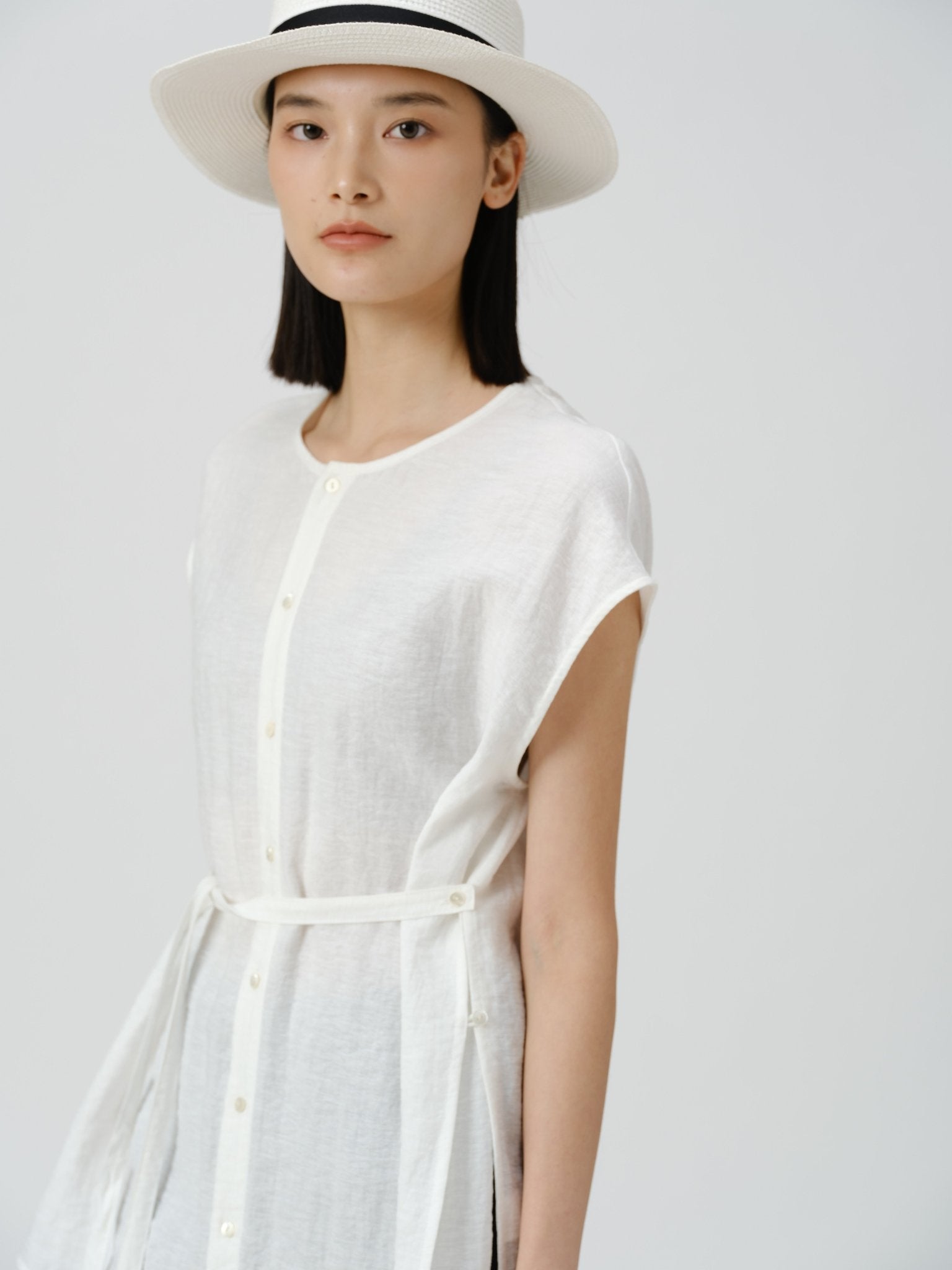 Adjustable Waist Linen Blouse - UNIQUE ATTRACTION