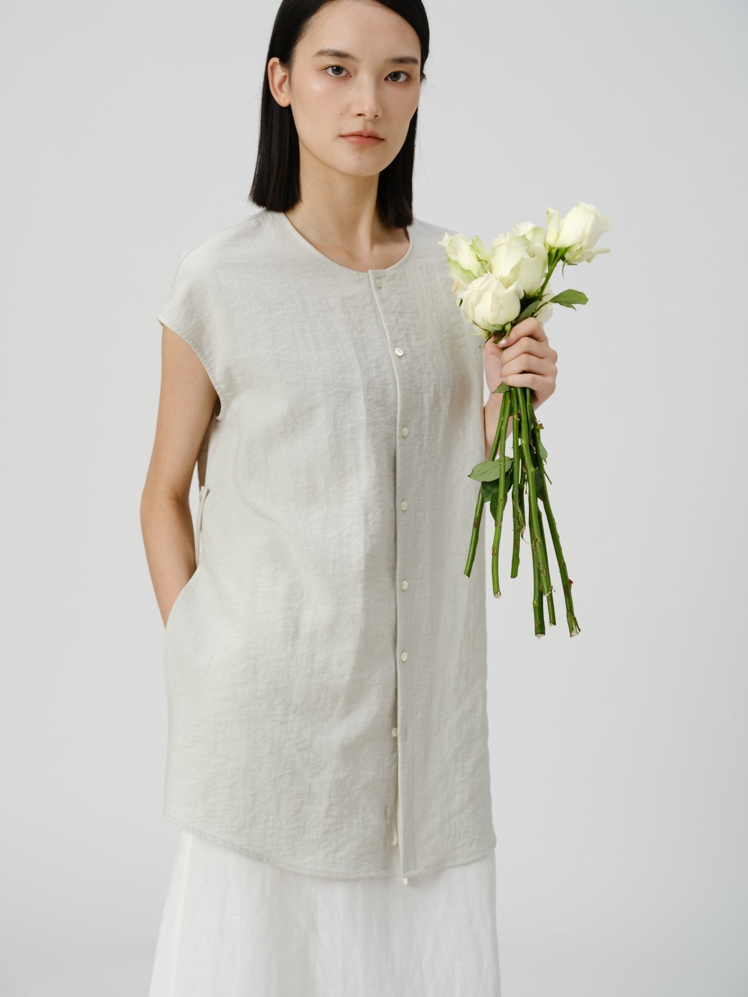 Adjustable Waist Linen Blouse - UNIQUE ATTRACTION