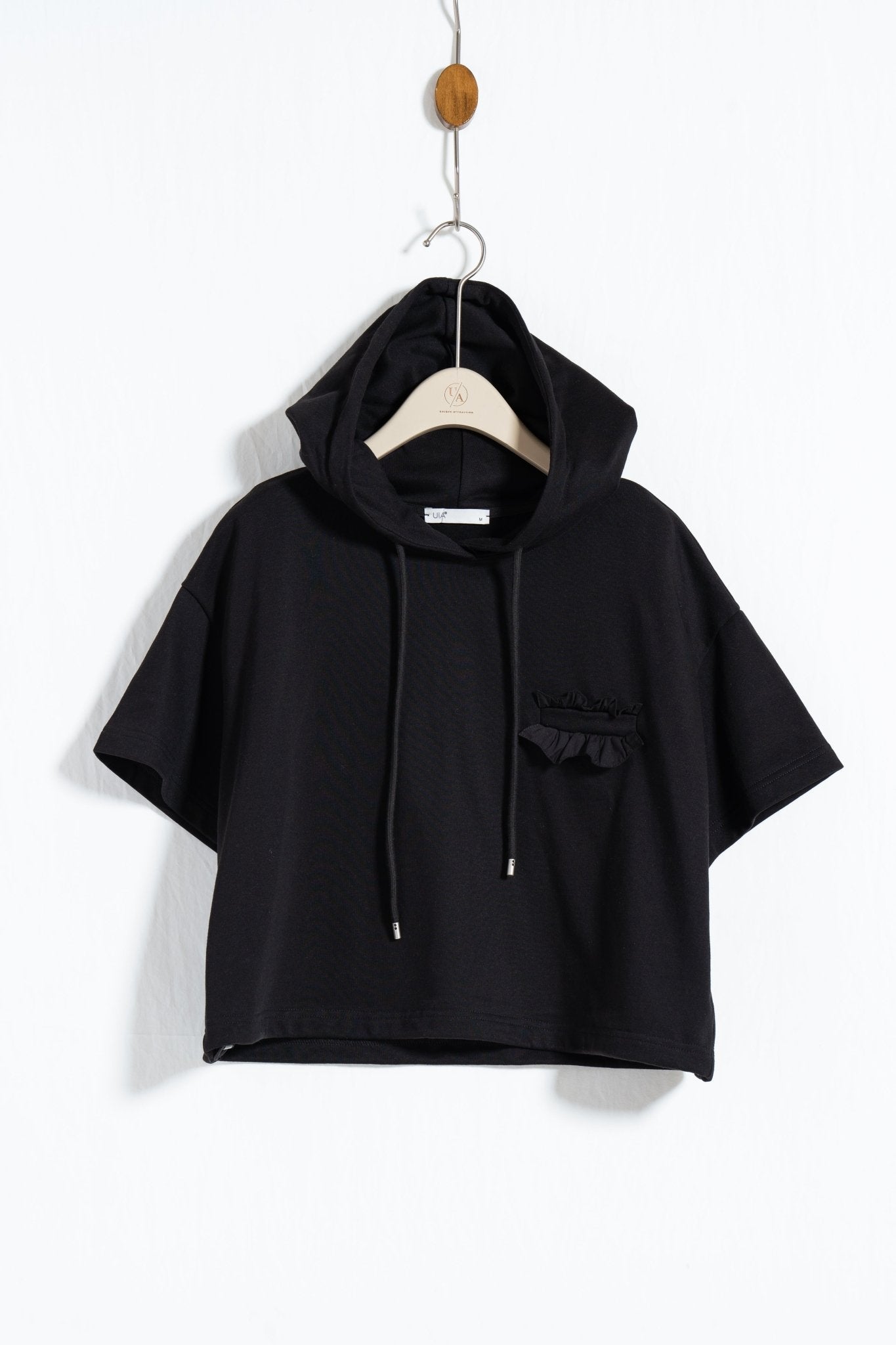 Lace - Trimmed Pocket Short Hoodie - UNIQUE ATTRACTION