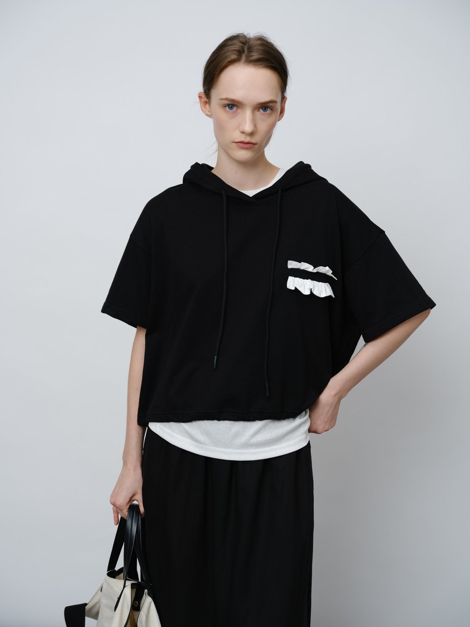 Lace - Trimmed Pocket Short Hoodie - UNIQUE ATTRACTION