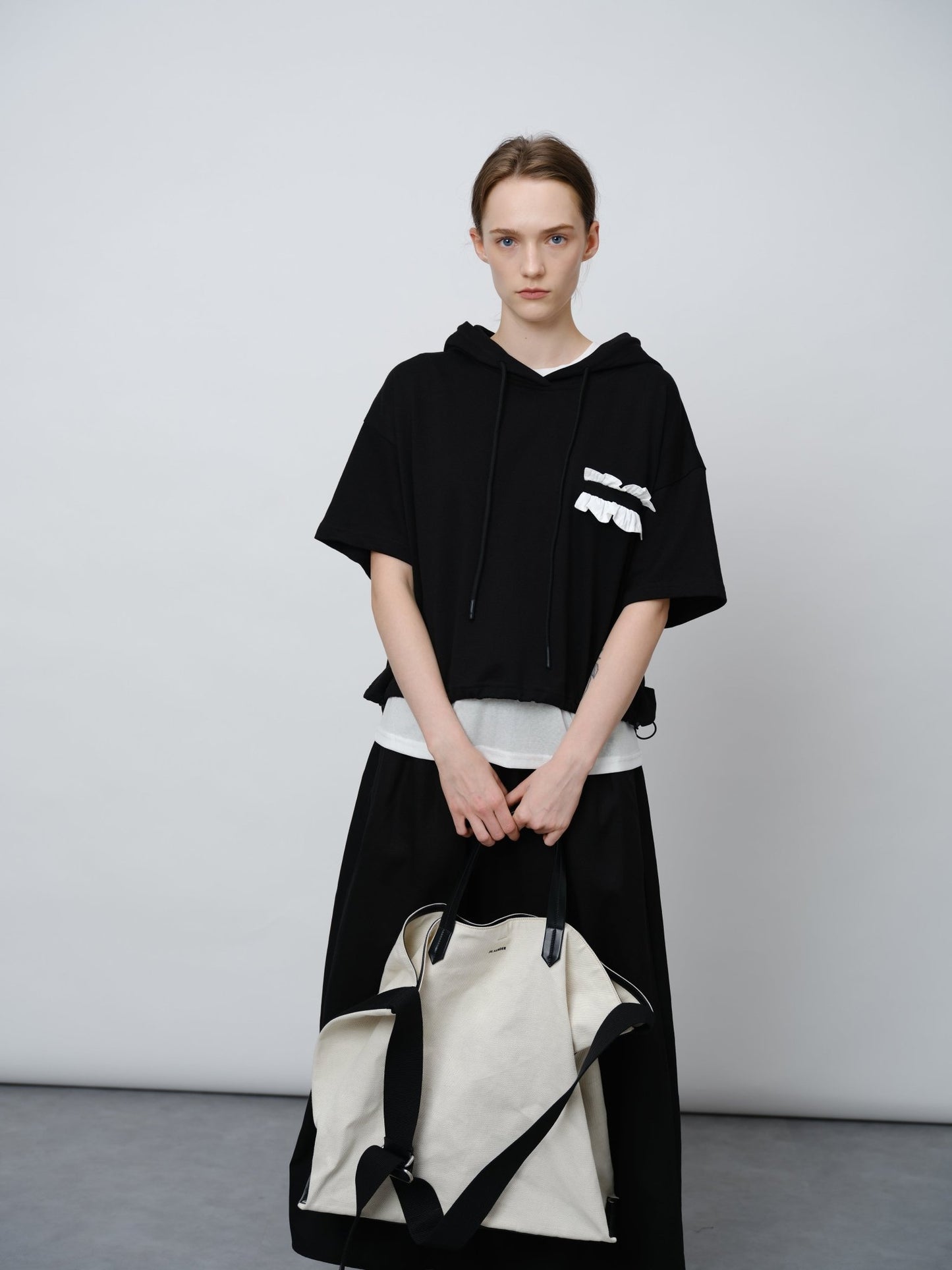 Lace - Trimmed Pocket Short Hoodie - UNIQUE ATTRACTION