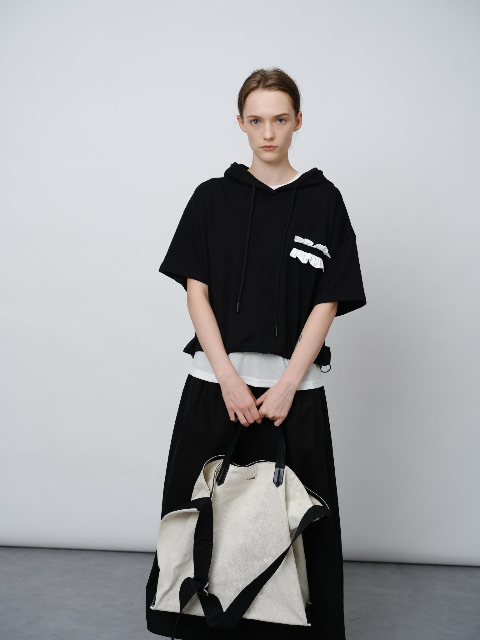 Lace - Trimmed Pocket Short Hoodie - UNIQUE ATTRACTION