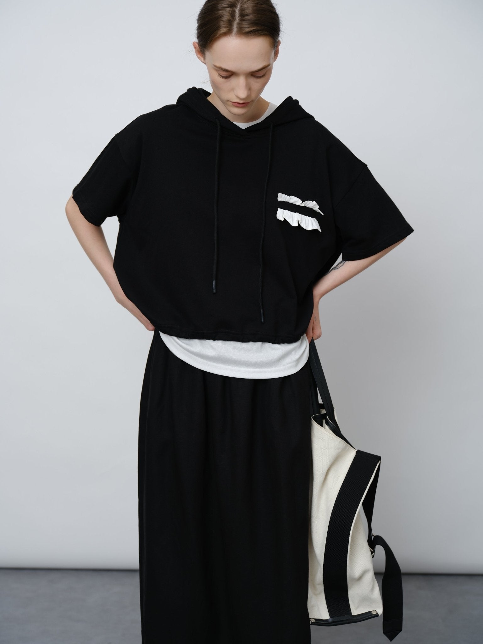 Lace - Trimmed Pocket Short Hoodie - UNIQUE ATTRACTION