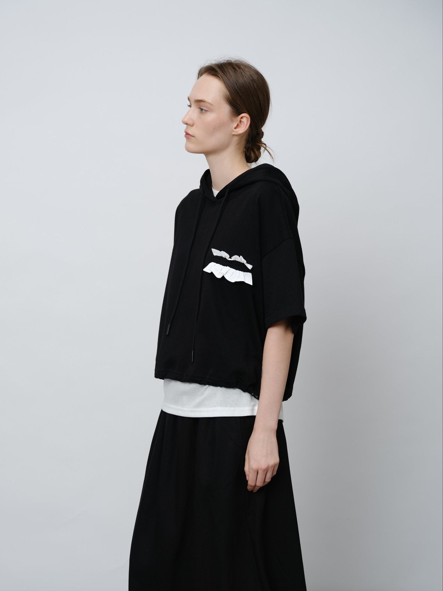 Lace - Trimmed Pocket Short Hoodie - UNIQUE ATTRACTION